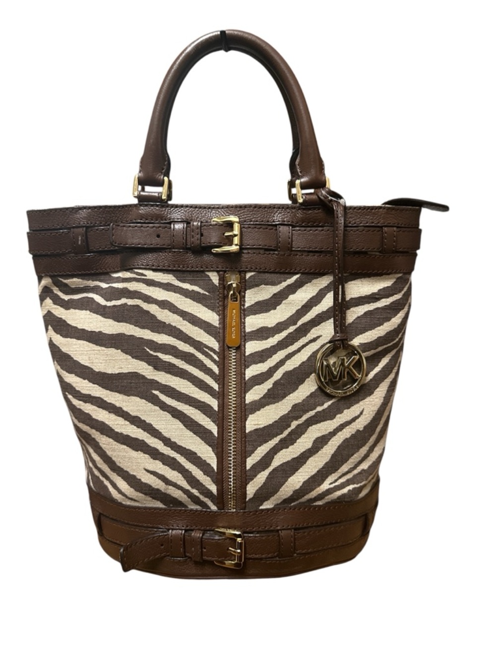 Michael Kors Kingsbury Zebra Striped Canvas Bucket Tote Bag